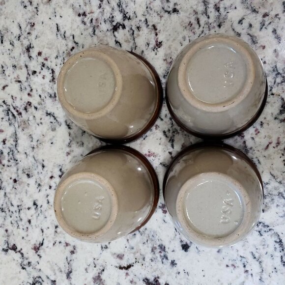 Vintage USA Handleless Crockery Custard Cup Coffee Mug Stoneware Set of 4 - Picture 7 of 8